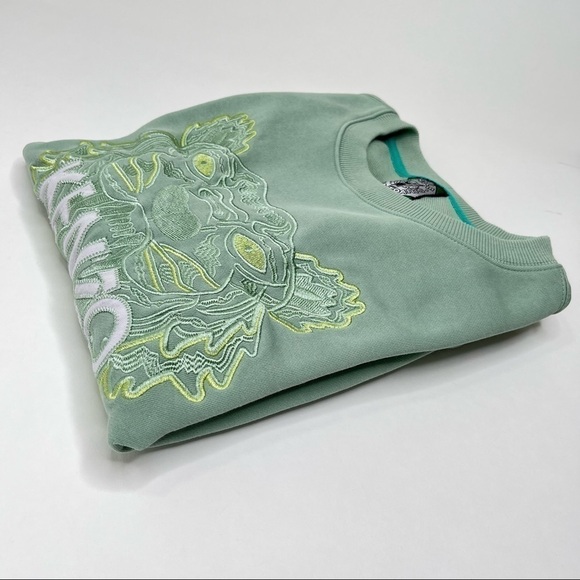 RARE Kenzo Paris Tiger Mint Green Embroidered Organic Terry Crewneck Sweater - Picture 12 of 16